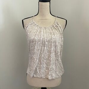 Old Navy Paisley Halter Top Womens sz XS Tan White Floral Tank Boho Coastal Chic